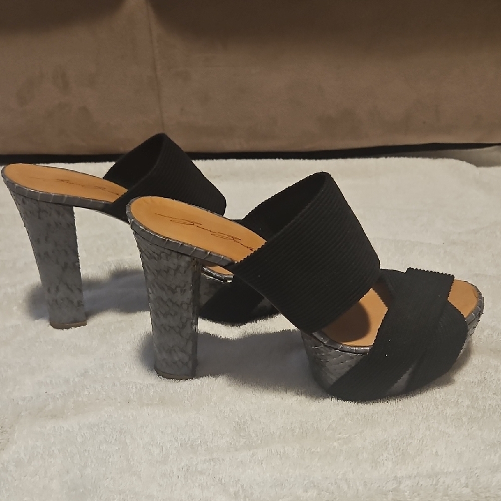 Bruno Bordese Black Gray High Heel Slide Sandals - Women's  Heels Sz 38 / 7.5 US